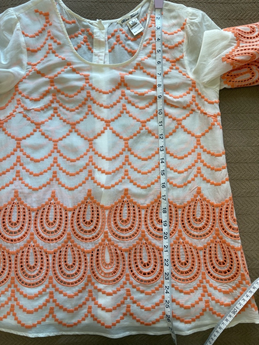 Women's Silk  White Blouse with Orange Embroidered Pattern - Picture 5 of 11